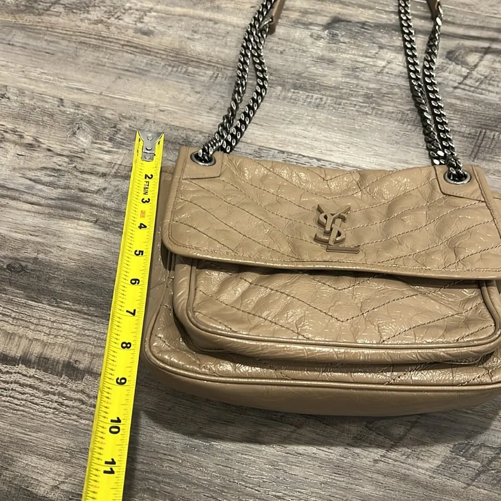 YSL Saint Laurent NIKI Medium Chain Flap Bag Matelasse Neutral Leather Handbag - Picture 8 of 16